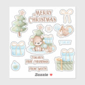 Sticker Prénom de Noël mignon Ours Contour Baiser Coupe (Feuille)