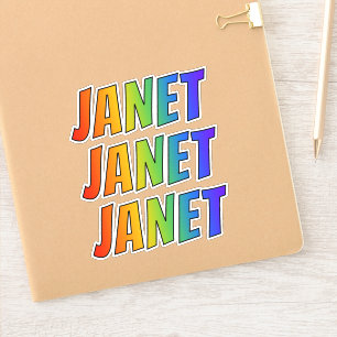 Sticker Prénom "JANET" avec la coloration d'arc-en-ciel