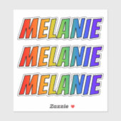Sticker Prénom "MELANIE" avec colorant arc-en-ciel amusant (Feuille)