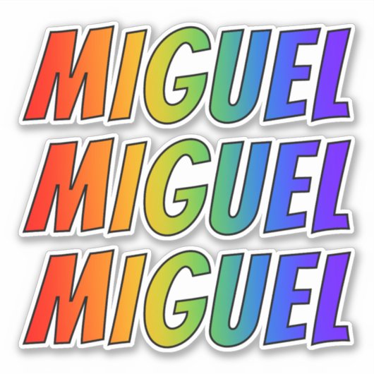 Sticker Prénom "MIGUEL" avec colorant arc-en-ciel amusant (Devant)
