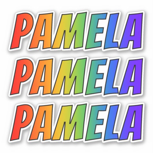 Sticker Prénom "PAMELA" avec colorant arc-en-ciel amusant (Devant)