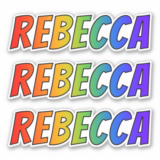 Sticker Prénom "REBECCA" avec colorant arc-en-ciel amusant (Devant)