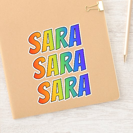 Sticker Prénom "SARA" avec colorant arc-en-ciel amusant (Carnet)