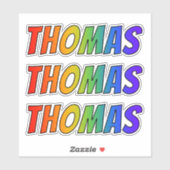 Sticker Prénom "THOMAS" avec colorant arc-en-ciel amusant (Feuille)