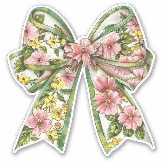 Sticker Preppy Pink and Green Floral Bow (Devant)