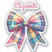 Sticker Preppy Rose et Green Plaid Bow et nom (Devant)