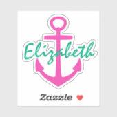 Sticker Preppy rose et Turquoise Ancre nautique personnali (Feuille)