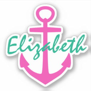 Sticker Preppy rose et Turquoise Ancre nautique personnali