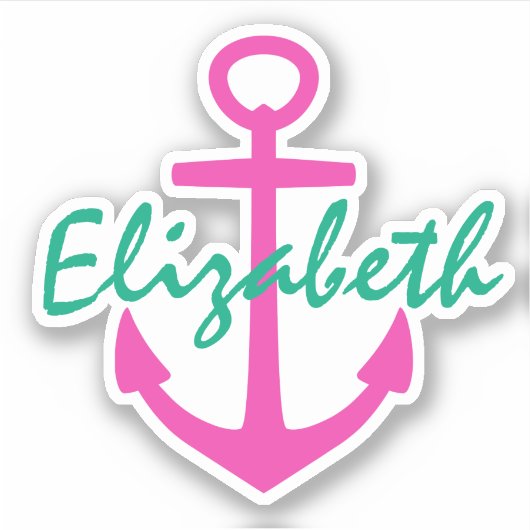 Sticker Preppy rose et Turquoise Ancre nautique personnali (Devant)