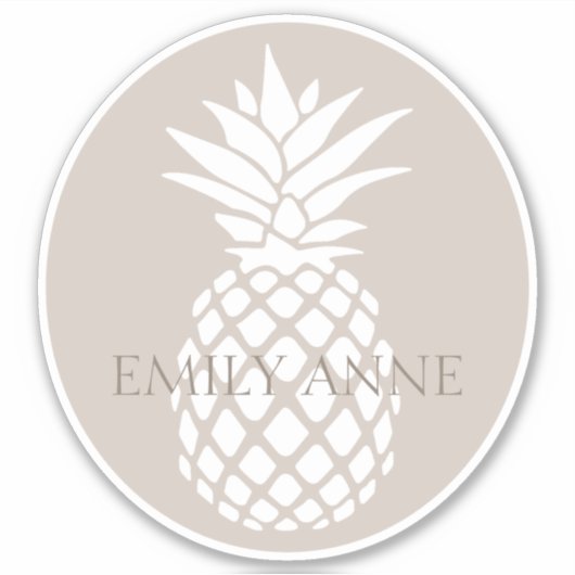 Sticker Preppy White Pineapple on Beige Personalized (Devant)