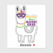 Sticker Prêt pour Mardi Gras lama masque perles plumes (Feuille)