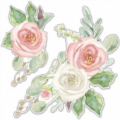 Sticker Pretty rose Aquarelle Peony Floral avec Feuille (Devant)