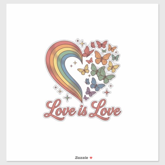 Sticker Pride Papillon Cœur L'Amour Est L'Amour Conception (Feuille)