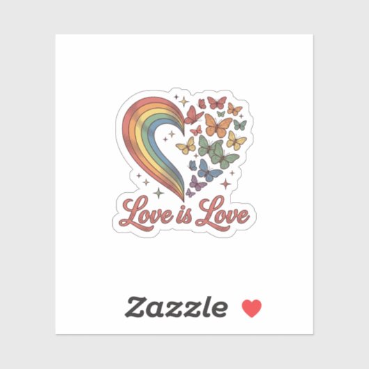 Sticker Pride Papillon Cœur L'Amour Est L'Amour Conception (Feuille)