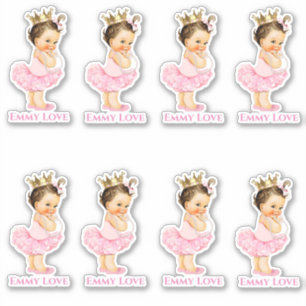 Sticker Princesse Ballerina Baby Girl Pink Tutu Gold Crown