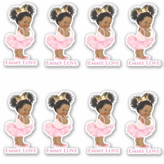 Sticker Princesse Ballerina Baby Girl Pink Tutu Gold Crown (Devant)