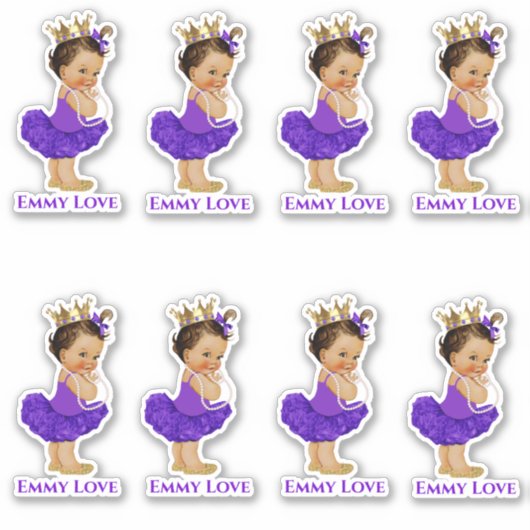 Sticker Princesse Ballerine Bébé Fille Tutu Violet Couronn (Devant)