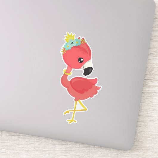 Sticker Princesse Flamant rose, Fleurs, Couronne, Mignonne (Détail)