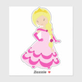 Sticker Princesse mignonne, Cheveux blonde, Couronne, Robe (Feuille)