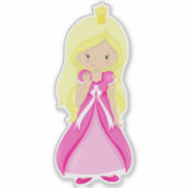 Sticker Princesse mignonne, Couronne, Cheveux blonde, Robe (Devant)