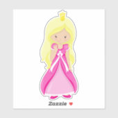 Sticker Princesse mignonne, Couronne, Cheveux blonde, Robe (Feuille)