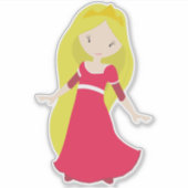 Sticker Princesse mignonne, Couronne, Cheveux blonde, Robe (Devant)