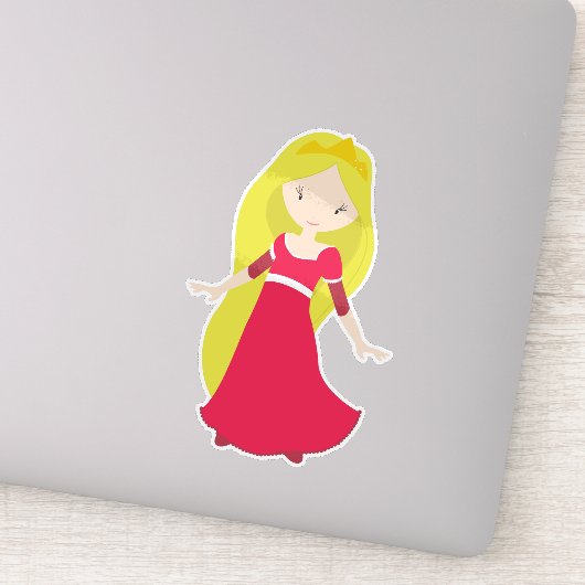 Sticker Princesse mignonne, Couronne, Cheveux blonde, Robe (Détail)