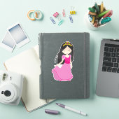 Sticker Princesse mignonne, Couronne, Cheveux noirs, Robe  (Couverture iPad)