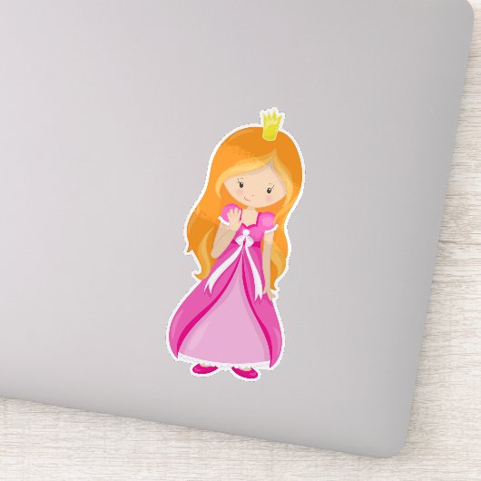 Sticker Princesse mignonne, Couronne, Cheveux orange, Robe (Détail)