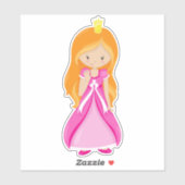 Sticker Princesse mignonne, Couronne, Cheveux orange, Robe (Feuille)