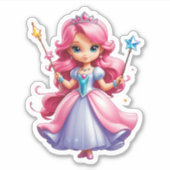 Sticker Princesse Rose Avec Baguette Magique Et Tiara (Devant)