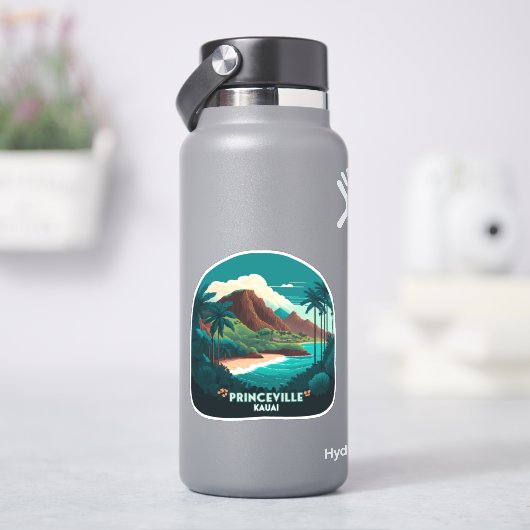 Sticker Princeville Kauai Hawaii Beach Mounts Retro (HydroFlask)