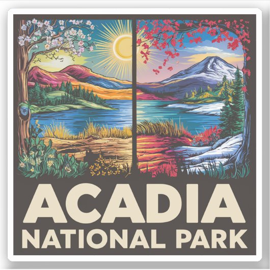 Sticker Printemps vs Automne Parc national Acadia Cadeau (Devant)