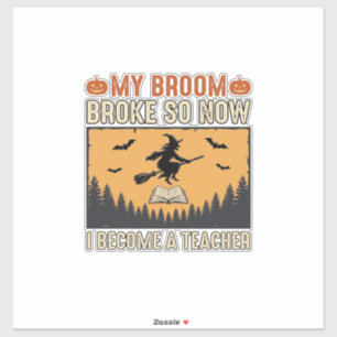 Sticker Professeur d'Halloween Balai Cassa Conception Vint