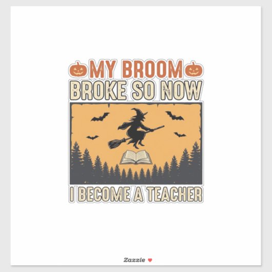 Sticker Professeur d'Halloween Balai Cassa Conception Vint (Feuille)