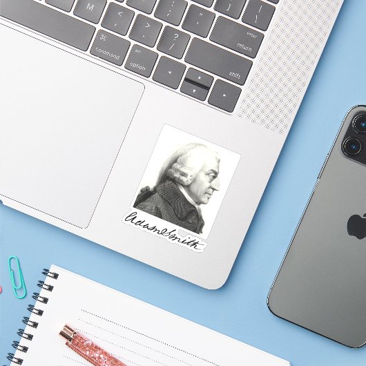 Sticker Profil Adam Smith (avec signature) (Ordinateur portable avec iPhone)