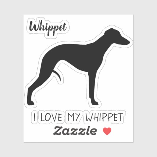 Sticker Profil de silhouette de Whippet J'aime mon Whippet (Feuille)