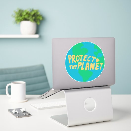 Sticker PROTÉGER LA PLANÈTE SAVE EARTH Eco Green (Ordinateur portable sur le bureau)