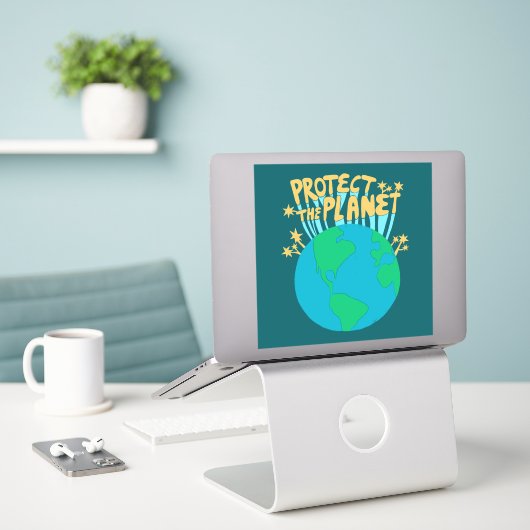 Sticker PROTÉGER LA PLANÈTE SAVE EARTH Eco Green (Ordinateur portable sur le bureau)