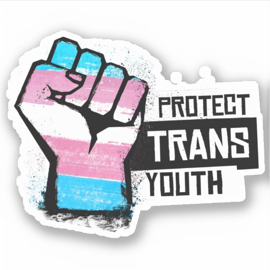 Sticker Protéger les jeunes trans - Pride Poing (Devant)