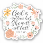 Sticker Psalm 46:5 God Is Within Her Floral Wreath (Devant)