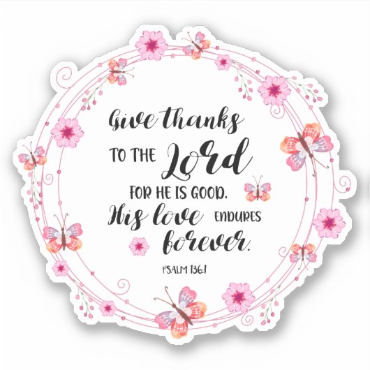 Sticker Psaumes Bible Verse Donner Merci Fleurs Roses (Devant)