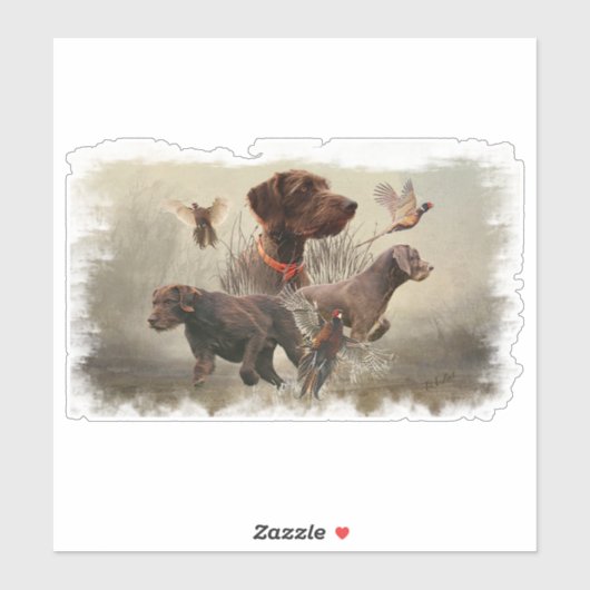 Sticker Pudelpointers, Chasse chasser chaudière faisan (Feuille)