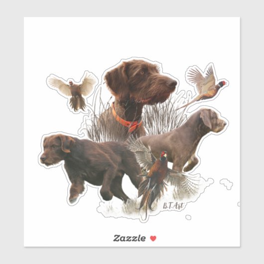 Sticker Pudelpointers, Chasse chasser chaudière faisan (Feuille)