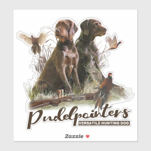 Sticker Pudelpointers, Chasse chasser chaudière faisan (Feuille)