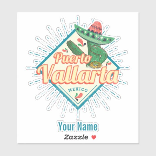 Sticker Puerto Vallarta Jalisco Mexique danse cactus (Feuille)