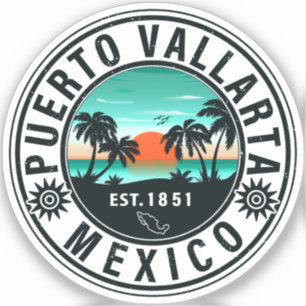 Sticker Puerto Vallarta Mexique Retro Sunset Souvenirs 60s