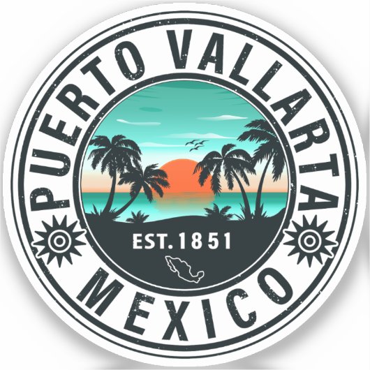 Sticker Puerto Vallarta Mexique Retro Sunset Souvenirs 60s (Recto)