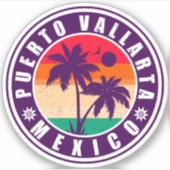 Sticker Puerto Vallarta Palm Tree Souvenir Rétro 80s (Devant)