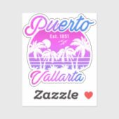 Sticker Puerto Vallarta Retro Sunset 80s Palm Trees (Feuille)